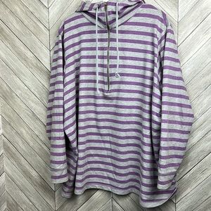 Woman Within Green Grey Striped 1/4 Zip Hooded Pullover Womens 3x